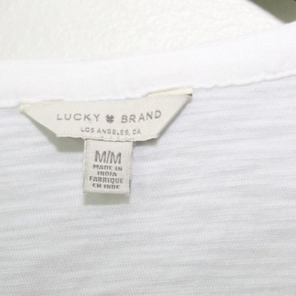 NWT Lucky Brand Short Sleeve Half Button Up Shirt White Women's Medium H13423 - Picture 6 of 10